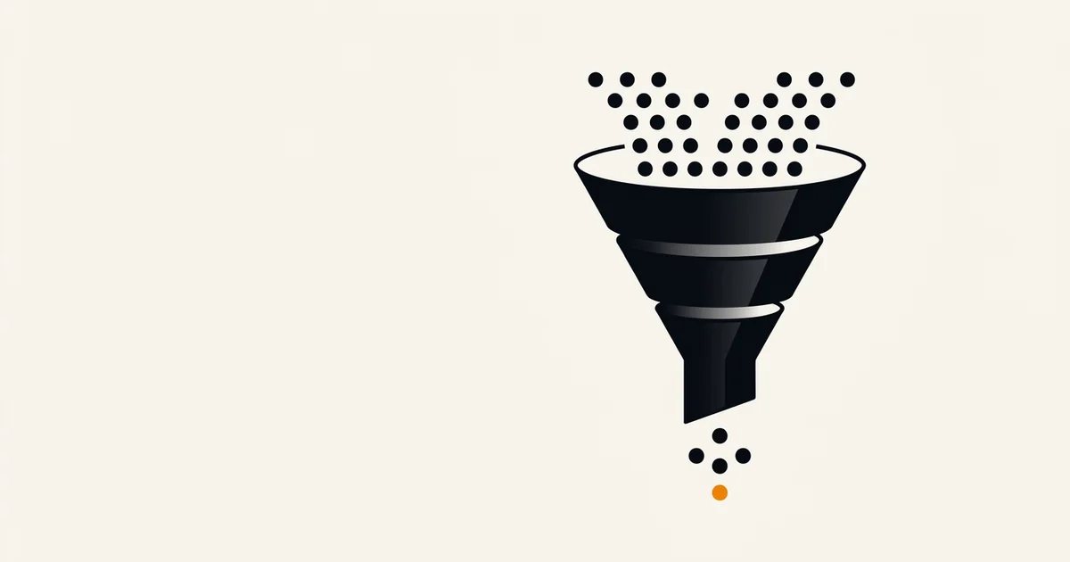 Illustratie: een funnel waar veel bezoekers in gaan en conversies uitkomen