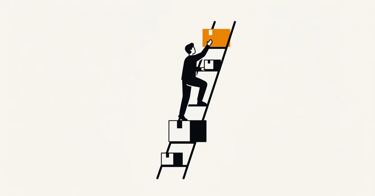 Illustratie: een ladder met steeds grotere productdozen als sporten