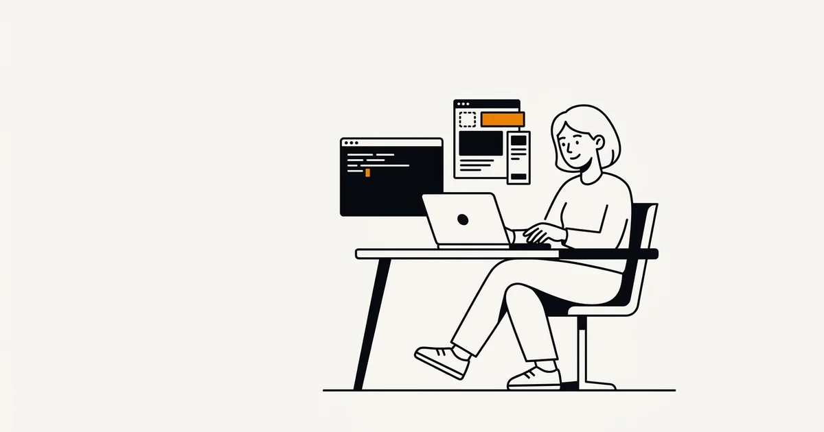 Illustratie: een niet-programmeur bouwt ontspannen een website vanaf de laptop
